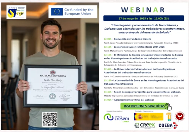 🎯Compartimos este interesantísimo Webinar sobre "Homologación y Reconocimiento de Titulaciones Universitarias entre España y Portugal" promovido por la asociación transfronteriza #EURES Extremadura-Alentejo 🇪🇸🇵🇹

🫴youtube.com/live/yWZQOZ0Ub…

#EURESTAA #EURESCBPs #EURES30