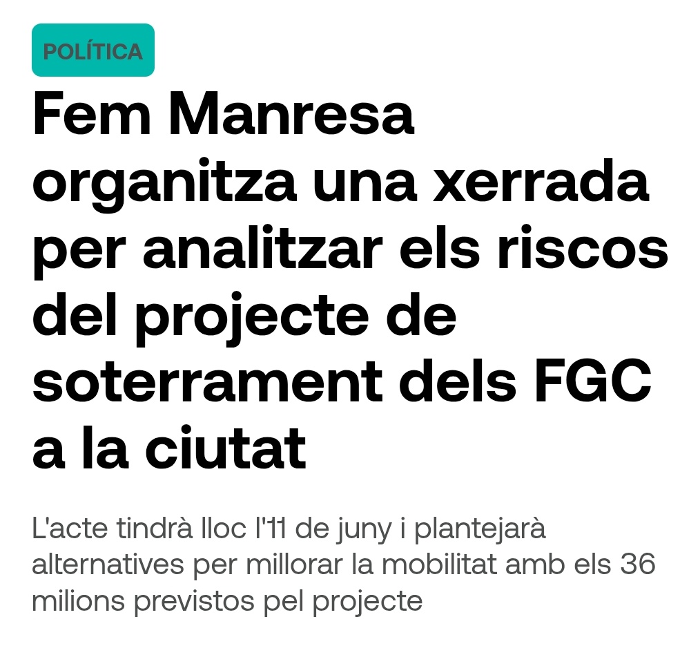 ‼️‼️‼️ Ep, demà ens veiem per parlar dels perills del soterrament de FGC a #Manresa i de possibles alternatives!

▶️ Més informació: naciodigital.cat/manresa/politi…