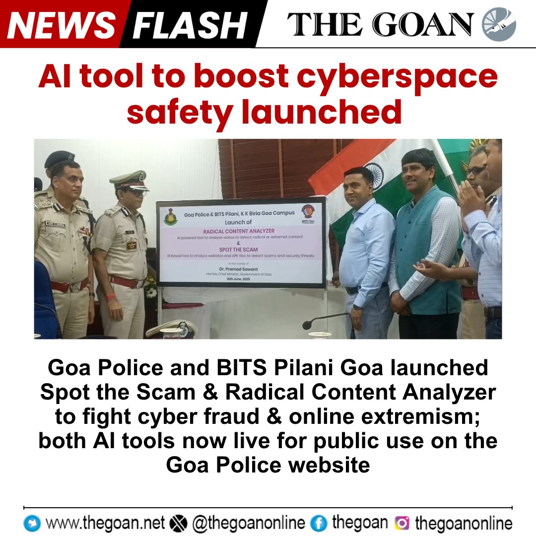 thegoanonline's tweet image. #AI tool to boost #cyberspace safety launched

#Goa #BreakingNews #GoaPolice