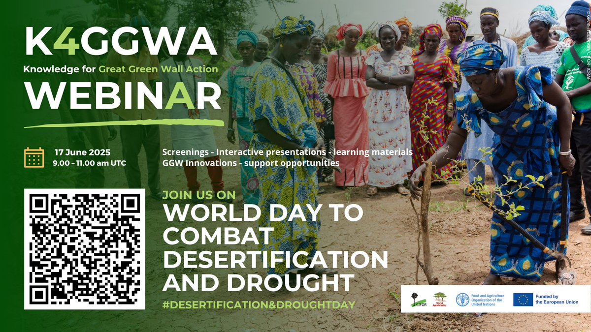 CIFOR-ICRAF (@cifor_icraf) on Twitter photo On #DesertificationAndDroughtDay, learn how the #GreatGreenWall is restoring land and transforming lives across Africa.
Join this virtual event by the #K4GGWA programme to hear insights from the ground.
π
June 17 | β° 9 AM UTC
πΊ: bit.ly/3ZWkIFG
<a href="/FAO/">Food and Agriculture Organization</a> <a href="/EU_Partnerships/">EU International Partnerships πͺπΊ</a> On #DesertificationAndDroughtDay, learn how the #GreatGreenWall is restoring land and transforming lives across Africa.
Join this virtual event by the #K4GGWA programme to hear insights from the ground.
π
June 17 | β° 9 AM UTC
πΊ: bit.ly/3ZWkIFG
<a href="/FAO/">Food and Agriculture Organization</a> <a href="/EU_Partnerships/">EU International Partnerships πͺπΊ</a>