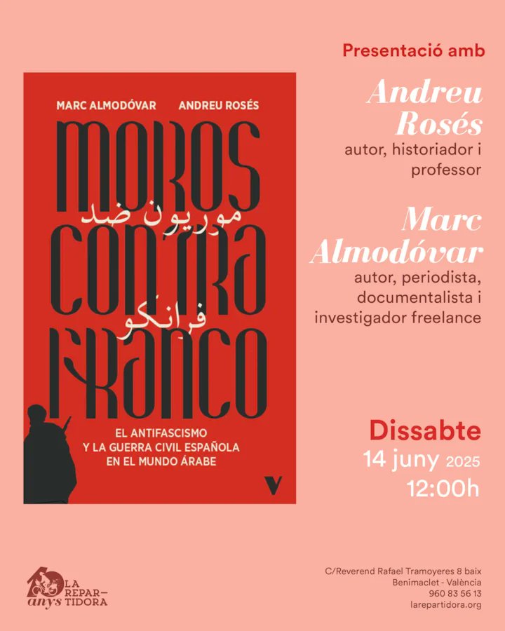 Marc Almodóvar (@almotuit) on Twitter photo Dissabte estarem a Valencia, a la <a href="/LaRepartidora/">La Repartidora</a> presentant Moros contra Franco <a href="/Versolibros/">Verso Libros</a> Dissabte estarem a Valencia, a la <a href="/LaRepartidora/">La Repartidora</a> presentant Moros contra Franco <a href="/Versolibros/">Verso Libros</a>