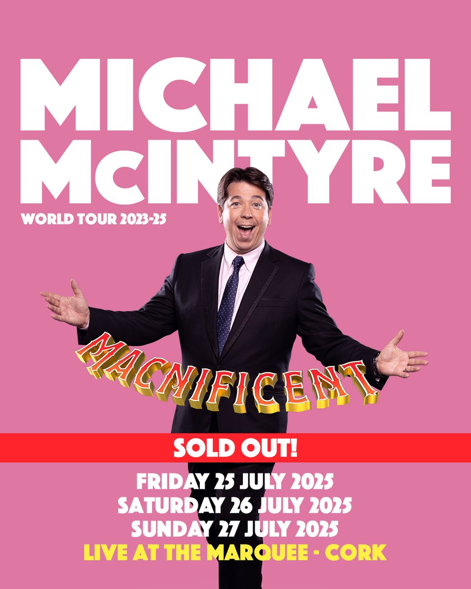 LATMofficial (@latmofficial) on Twitter photo 🎊 𝗦𝗢𝗟𝗗 𝗢𝗨𝗧 🎊
All 3 dates for Michael McIntyre's (<a href="/McInTweet/">Michael McIntyre</a>) brand new show 'MACNIFICENT!' coming to Cork This summer are now sold out! 💥
See you in July 👋 🎊 𝗦𝗢𝗟𝗗 𝗢𝗨𝗧 🎊
All 3 dates for Michael McIntyre's (<a href="/McInTweet/">Michael McIntyre</a>) brand new show 'MACNIFICENT!' coming to Cork This summer are now sold out! 💥
See you in July 👋