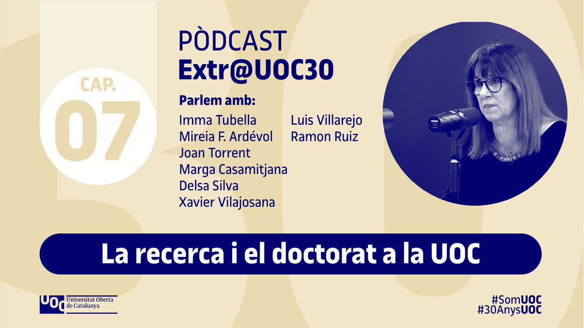 UOCuniversitat (@uocuniversitat) on Twitter photo <a href="/ClaudiAlsina/">Claudi Alsina Català</a> <a href="/afitob/">Àngels Fitó</a> <a href="/JosepMaOlivera2/">Josep Ma. Oliveras i Oliveras</a> <a href="/xaragay/">Xavier Aragay</a> <a href="/ictlogist/">Ismael Peña-López</a> <a href="/montseguitert/">Montse Guitert</a> <a href="/louguardia/">Lourdes Guàrdia</a> <a href="/UOCbiblioteca/">UOC biblioteca</a> <a href="/lrius/">Lluís Rius</a> <a href="/mariaboixadera/">Maria Boixadera</a> <a href="/jsalvatella/">josep salvatella</a> <a href="/angelsbassas/">Àngels Bassas</a> La UOC va apostar per la recerca des del primer dia, amb la mateixa passió que per la docència.
Al capítol 7 de Extr@UOC30 expliquem aquesta aposta per un coneixement viu i en constant evolució.
🎙️ Escolta-ho a tuit.cat/Hckpz
#SomUOC #30anysUOC <a href="/ClaudiAlsina/">Claudi Alsina Català</a> <a href="/afitob/">Àngels Fitó</a> <a href="/JosepMaOlivera2/">Josep Ma. Oliveras i Oliveras</a> <a href="/xaragay/">Xavier Aragay</a> <a href="/ictlogist/">Ismael Peña-López</a> <a href="/montseguitert/">Montse Guitert</a> <a href="/louguardia/">Lourdes Guàrdia</a> <a href="/UOCbiblioteca/">UOC biblioteca</a> <a href="/lrius/">Lluís Rius</a> <a href="/mariaboixadera/">Maria Boixadera</a> <a href="/jsalvatella/">josep salvatella</a> <a href="/angelsbassas/">Àngels Bassas</a> La UOC va apostar per la recerca des del primer dia, amb la mateixa passió que per la docència.
Al capítol 7 de Extr@UOC30 expliquem aquesta aposta per un coneixement viu i en constant evolució.
🎙️ Escolta-ho a tuit.cat/Hckpz
#SomUOC #30anysUOC