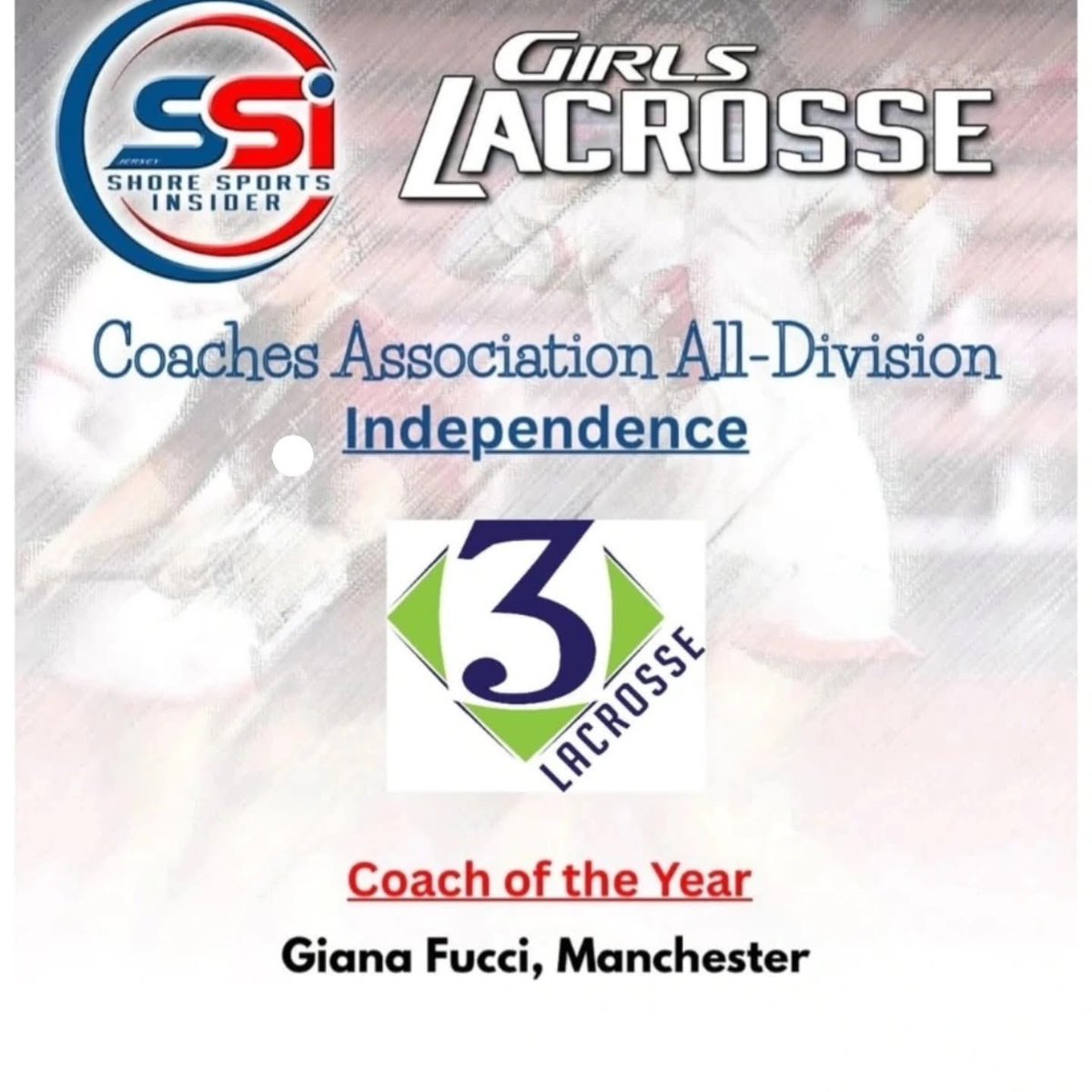 Congratulations to Coach Giana Fucci for being named Division Coach of the Year for Girls Lacrosse.  Well done Coach!