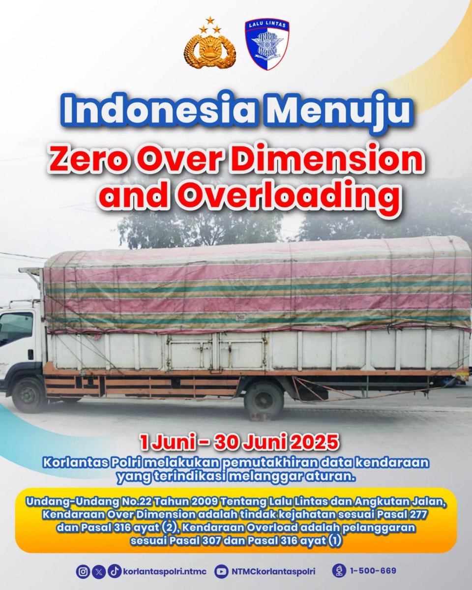Indonesia Menuju Zero Over Dimension and Overload!

#NTMCKorlantasPolri
#KorlantasPolri
#PolantasHadirUntukNegeri
#Polantas
#lalulintas