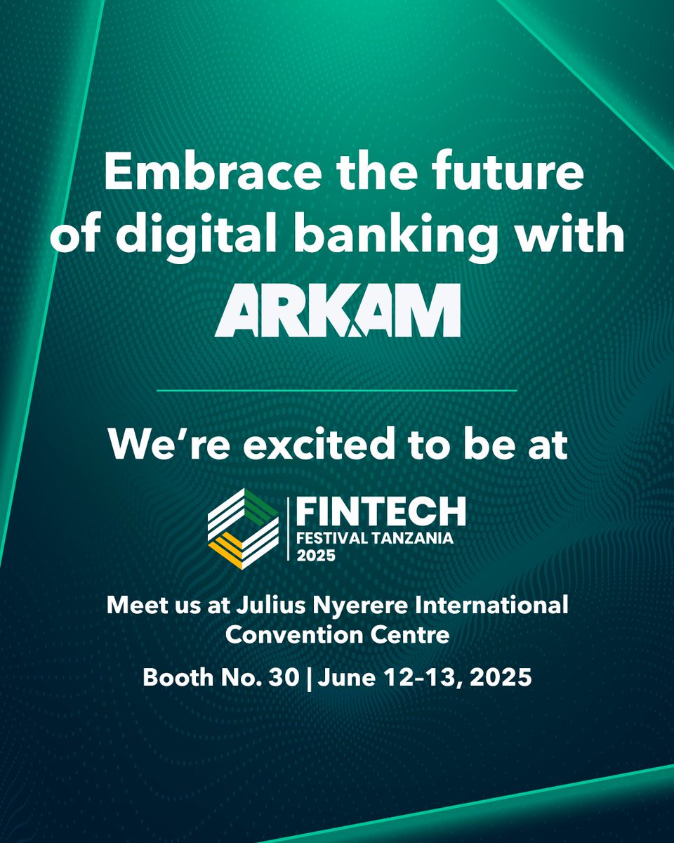 Arkam_Banking's tweet photo. Excited to be part of Fintech Festival Tanzania 2025!
Discover how Arkam is transforming finance and shaping the future of digital banking.

See you there!

#FintechFestivalAfrica #Arkam #DigitalBanking #FintechInnovation https://t.co/JEL8Y4nGme