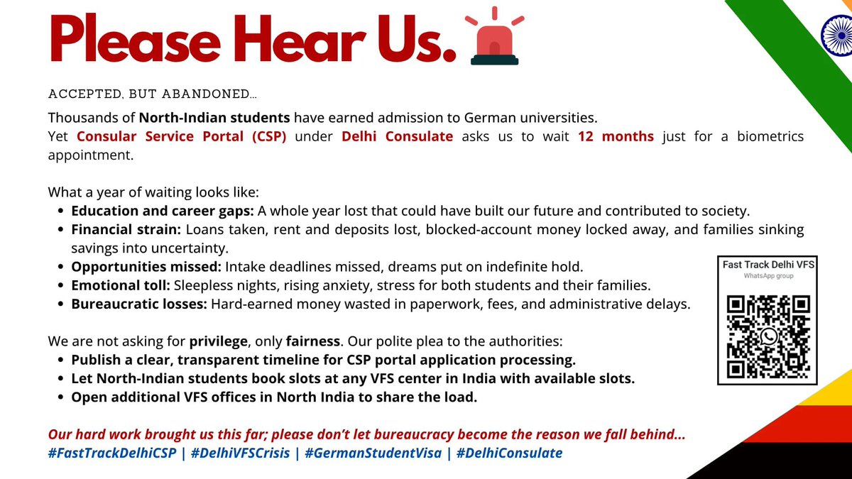 luthralavanya18's tweet photo. 📢 #FastTrackDelhiCSP | #DelhiVFSCrisis | #GermanStudentVisa | #DelhiConsulate
@GermanyDiplo @MEAIndia
@sidhant @MEAIndia https://t.co/Lm0567KWjK