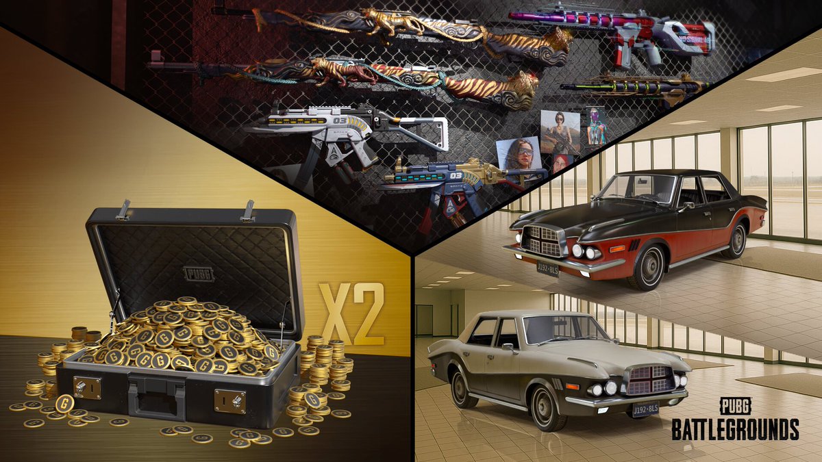 🤑June Store Update 🤑
Black Market 2025 (4 Progressive - 6 Chromas).
Double G-Coins.
Mafioso style cars for Dacia and Mirado.
Currency Selection feature that allows you to choose between G-Coin and BP. 40-1 ratio
#PUBGPartner
  👇 use CODE PARUNA
accounts.krafton.com/v2/en/settings…