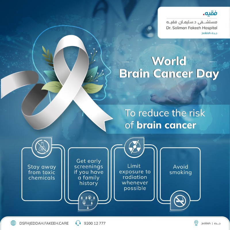Fakeeh_Care's tweet photo. Did you know that brain tumors can be silent with no symptoms until advanced stages?
Don’t wait for symptoms—consult your doctor and prioritize early screening, especially if you have a family history.
Contact us: 920012777
#WorldBrainCancerDay
#Fakeeh https://t.co/iZNK7IJ3oq