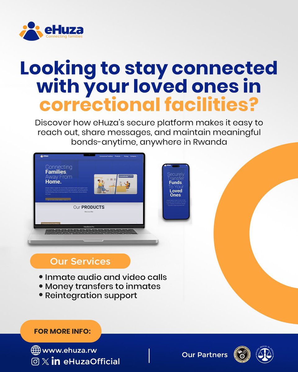 eHuza is revolutionizing and streamlining the way inmates stay connected with their families through smart, seamless technology.

Visit eHuza.Rw

#ConnectRwanda #FintechRw
