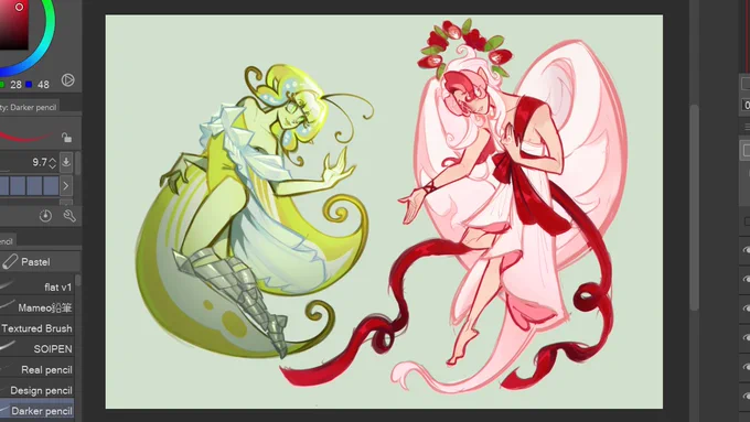 read somewhere that Sugarfly and Pavlova were like Psyche and Eros so now i really gotta render this (WIP)