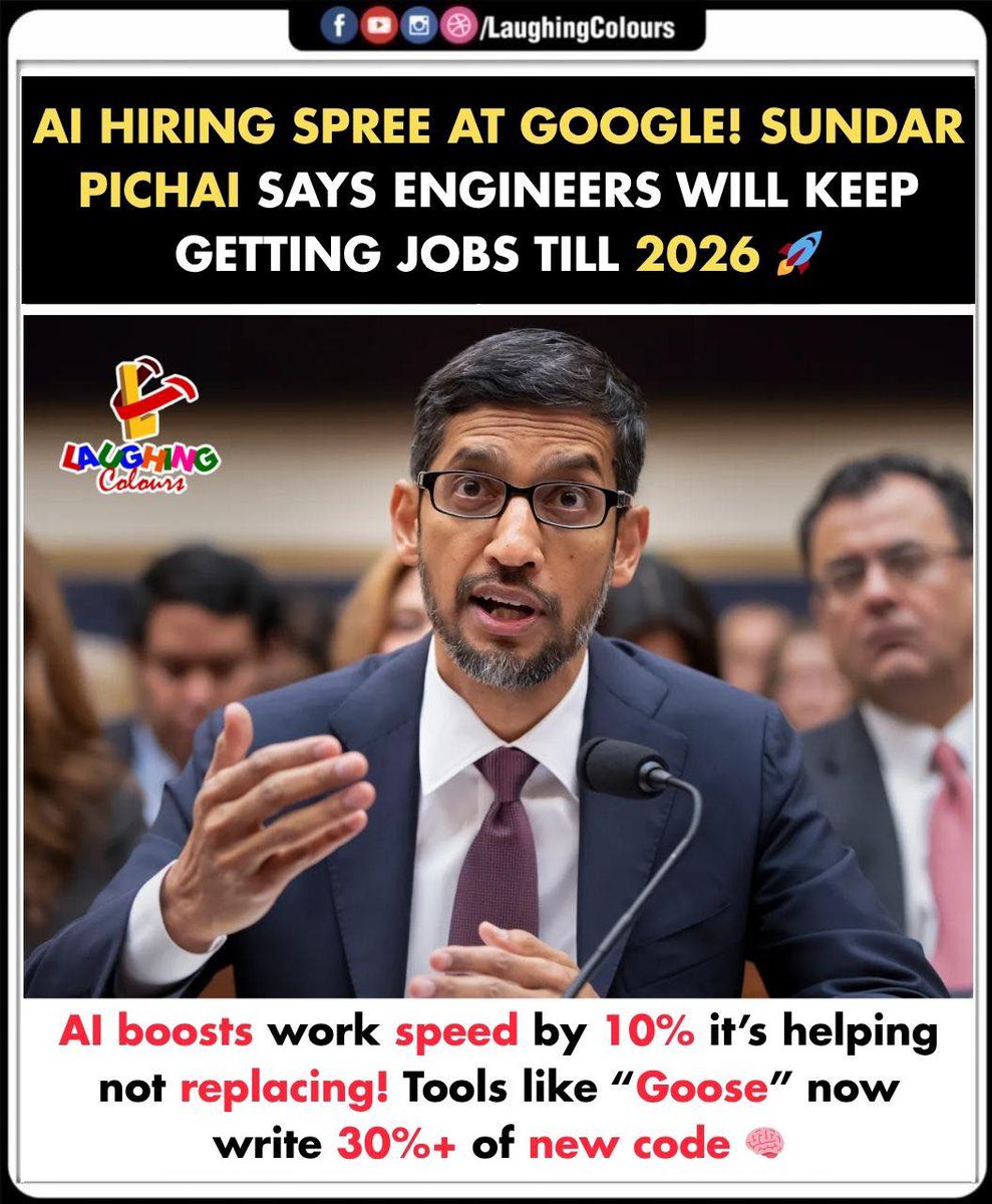 LaughingColours's tweet image. GOOGLE’S AI HIRING BOOSTS JOB HOPE 🚀

#GoogleJobs #SundarPichai #AIHiring #TechJobs #FutureOfWork #GooseTool