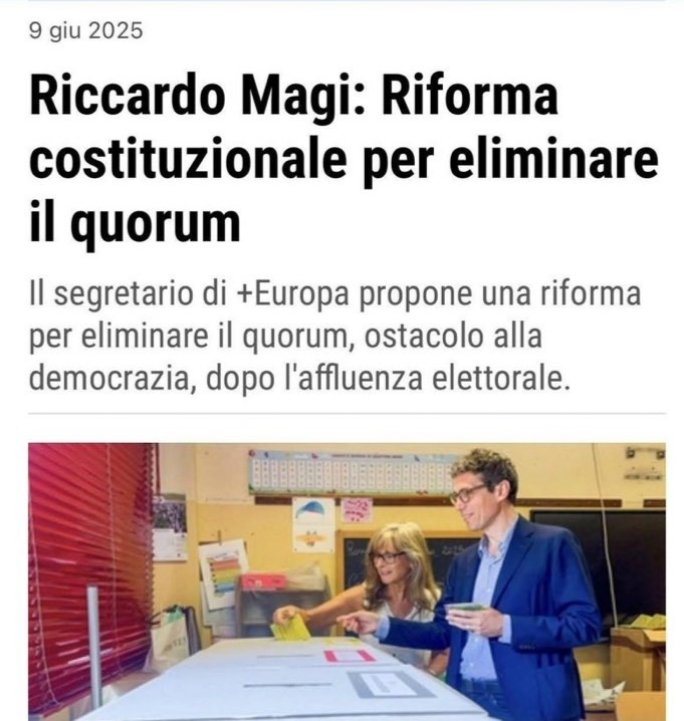 SUGGERIMENTO
cari sinistrati, rintronati e confuse, se volete vincere non dovete abbassare il quorum come sta proponendo Riccardo Magi, ma sostituire il referendum con le primarie del PD.
#referendum2025