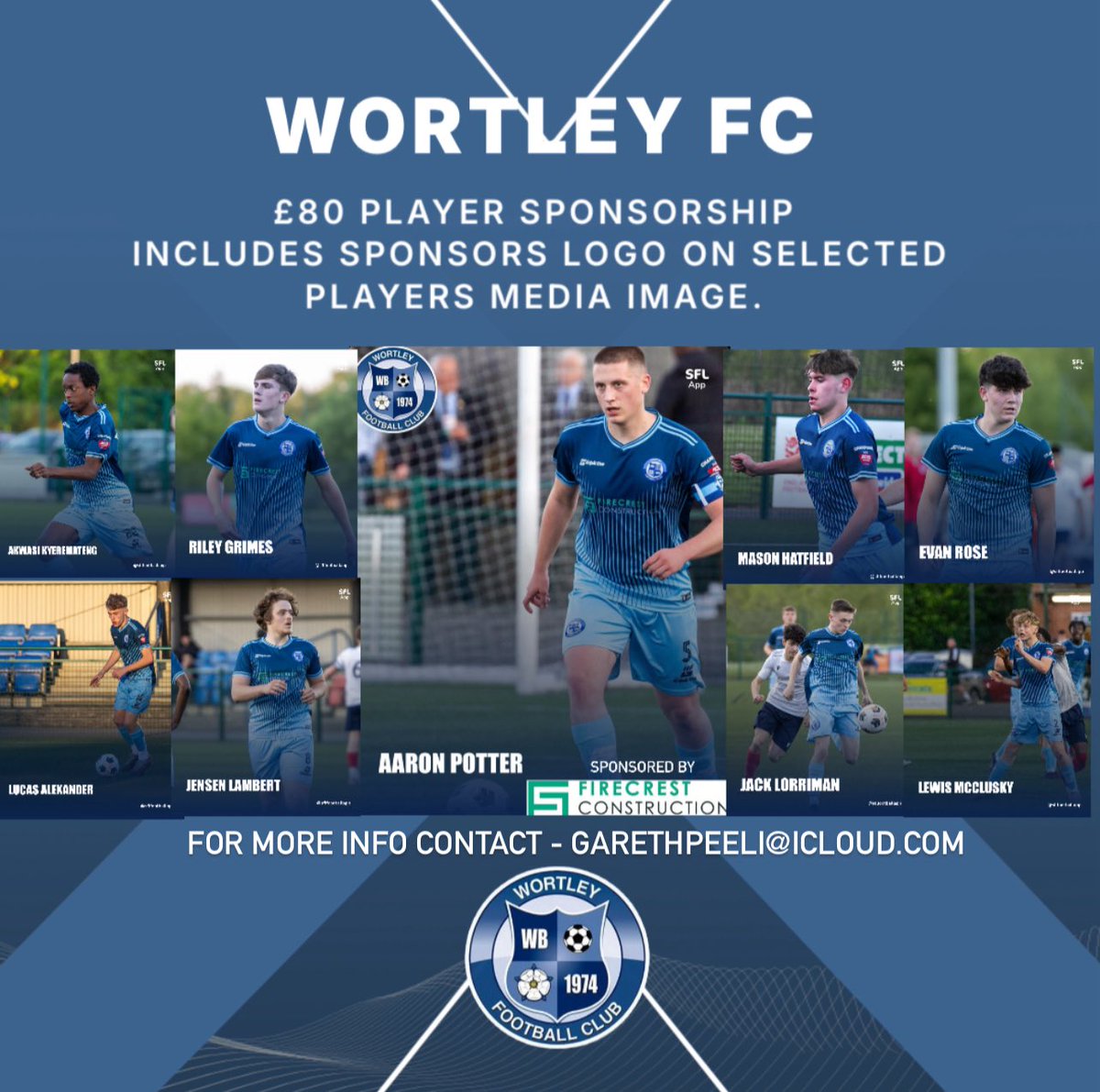 Great way to get your company seen across our social media £80 for the full season to sponsor any player in our u23 and open age squads. 
Contact -Garethpeeli@icloud.com for more info.