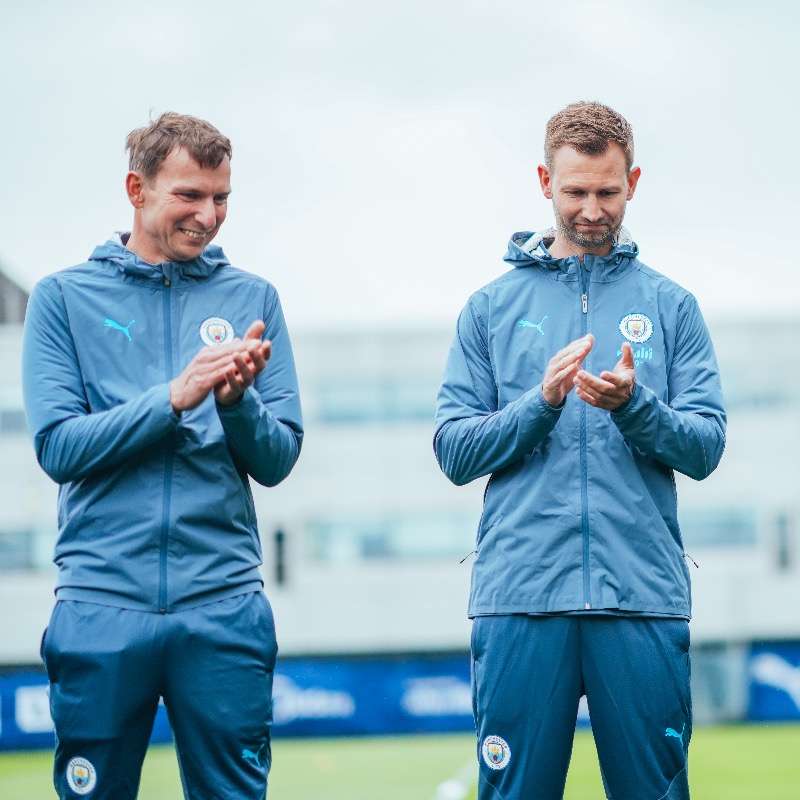 ManCity's tweet photo. We're delighted to confirm two key appointments to @PepTeam's first team coaching set-up.

Pepijn Lijnders has been appointed as assistant coach while James French joins as set-piece coach.