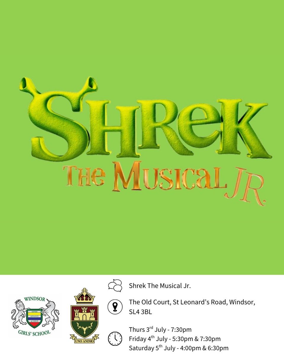 Get ready for a fairytale adventure like no other!

Don't miss the Windsor Upper Schools Year 9 production of Shrek The Musical Jr. brought to life by seven incredibly talented Year 12 directors.

For tickets, please visit tinyurl.com/4pcf979r
