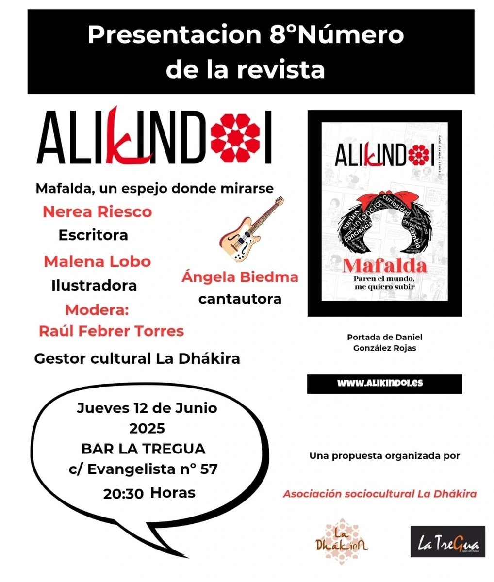 Este jueves te esperamos e <a href="/LaTreGuaSevilla/">LaTreGuaSevilla</a> a las 20:30, con <a href="/nereariesco/">Nerea Riesco</a> y Malenalobo para charlar sobre Mafalda y con música en directo, la cantautora Angela Biedma.