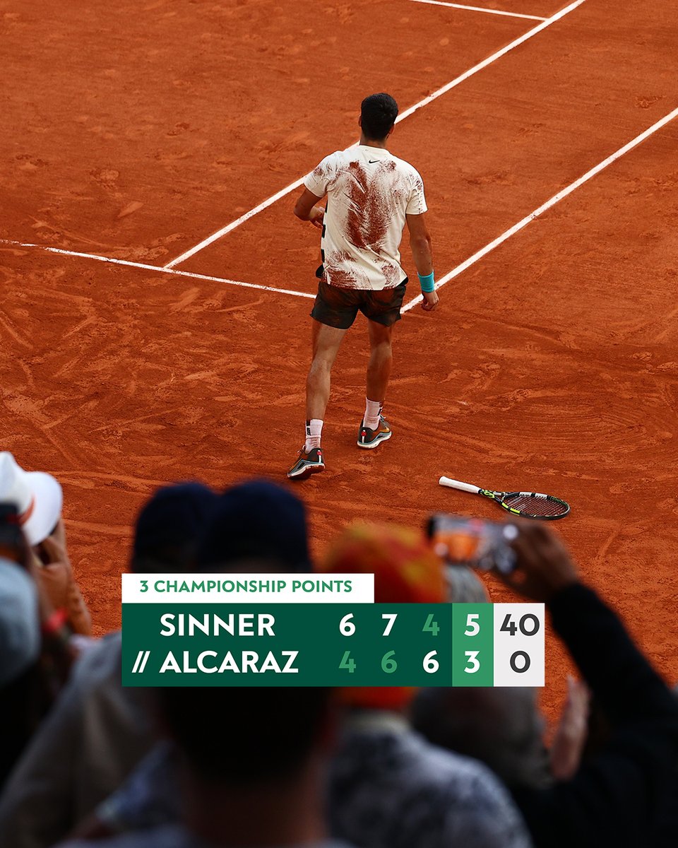 Never Give Up!
Alcaraz made a comeback from here, winning 4-6, 6-7, 6-4, 7-6, 7-6 after five hours, in the longest French Open final ever. 
#NeverGiveUp