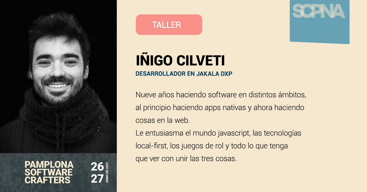 ¡Os traemos un combo doble desde Navarra para la #SCPNA!
<a href="/endikaorve/">Endika Orube</a> y <a href="/cilvet94/">Cilveti</a>, amigos de la infancia, compañeros de curro y dupla como profesores en un curso sobre buenas prácticas y XP. Ahora se suben juntos al escenario con un taller hecho a fuego lento 🔥.
Iñigo empezó