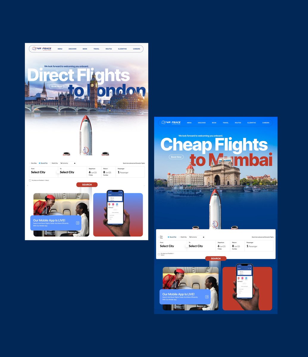 TheElzenitho's tweet image. Not a UI designer tho, but I tried redesigning the Air Peace landing page just to stretch my skills.

Anyone want the figma file link?😁
#Elzenitho #Designbender #UIDesign #Figma #CreativeDirection #DesignPractice #AirPeace