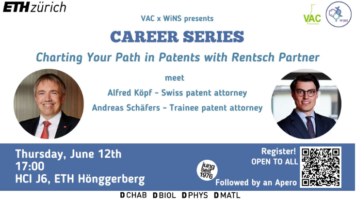 ETH_DCHAB's tweet image. Event tip 📢 check out the new career series episode of Women in Natural Sciences (WiNS) in collaboration with VAC ETHZ at ETH Zürich Zurich on June 12, 2025 and learn more about the patent field!
Register here 👇
docs.google.com/forms/d/1QvWwk…
