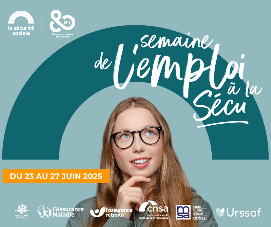 Du 23 au 27 juin, c’est la Semaine de l’emploi à la Sécu !
Depuis 80 ans, la Sécurité sociale protège, accompagne, soutient. Et aujourd’hui encore, grâce à ses 145 000 collaborateurs engagés, elle continue d’innover pour faire perdurer une société toujours plus solidaire.
💼
