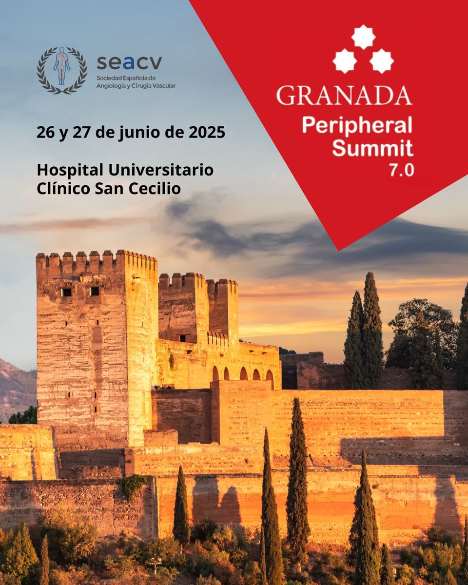 ➡️ Los días 26 y 27 tendrá lugar la séptima edición del #granadaperipheralsummit 🙌. Un foro que combina debates clínicos, mesas redondas y casos para fomentar un aprendizaje práctico. 
¿Quieres más información? 🙌 seacv.es/granada-periph… 

#seacv #enfermedadarterialperiferica