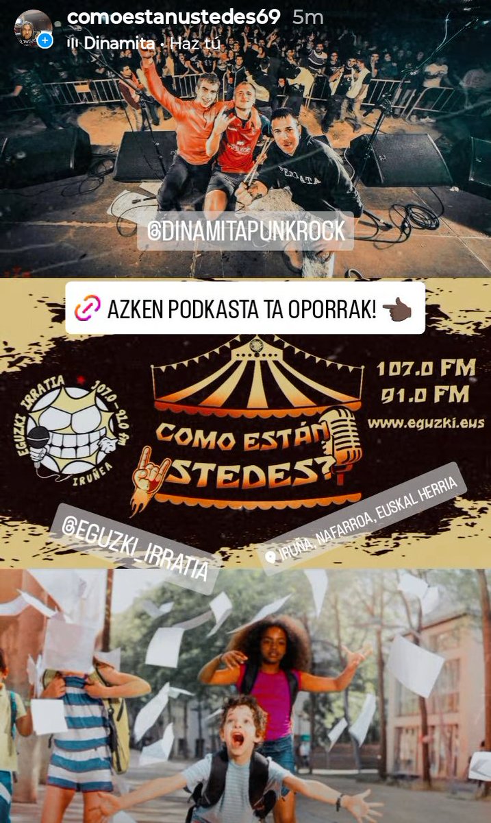 Como están ustedes (@com0estan) on Twitter photo Pues literalmente quemamos el último cartucho de esta temporada en el
Comoestan y lo hicimos con los napartarras DINAMITA!!!!
Buena despedida para la temporada! <a href="/Eguzki_Irratia/">Eguzki Irratia</a>
OPORRRRAAAAAAK!!!!
eguzki.eus/podcasts/dinam… Pues literalmente quemamos el último cartucho de esta temporada en el
Comoestan y lo hicimos con los napartarras DINAMITA!!!!
Buena despedida para la temporada! <a href="/Eguzki_Irratia/">Eguzki Irratia</a>
OPORRRRAAAAAAK!!!!
eguzki.eus/podcasts/dinam…