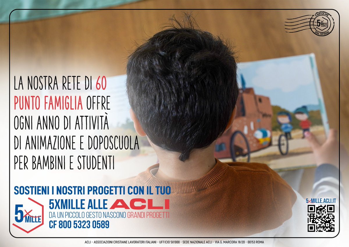 🖋Con il tuo #5x1000 alle ACLI sostieni famiglie in difficoltà, promuovi educazione, lavoro e inclusione sociale.

💡60 Punto Famiglia, 7.250 ore di servizi gratuiti ogni anno.

Un piccolo gesto, una grande differenza. 👉 5xmille.acli.it

#ACLI #solidarietà