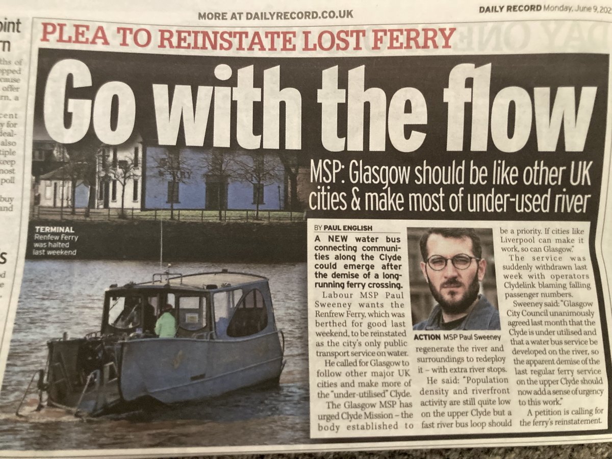 Paul English (@paulenglishhack) on Twitter photo More from my coverage of the sudden closure of <a href="/therenfrewferry/">Renfrew-Yoker Ferry</a> last week. MPS Paul Sweeney <a href="/PaulJSweeney/">Paul Sweeney</a> is calling for the ferry to sail again, linking Clyde communities on the city periphery to the centre.
For <a href="/Daily_Record/">The Daily Record</a>. More from my coverage of the sudden closure of <a href="/therenfrewferry/">Renfrew-Yoker Ferry</a> last week. MPS Paul Sweeney <a href="/PaulJSweeney/">Paul Sweeney</a> is calling for the ferry to sail again, linking Clyde communities on the city periphery to the centre.
For <a href="/Daily_Record/">The Daily Record</a>.