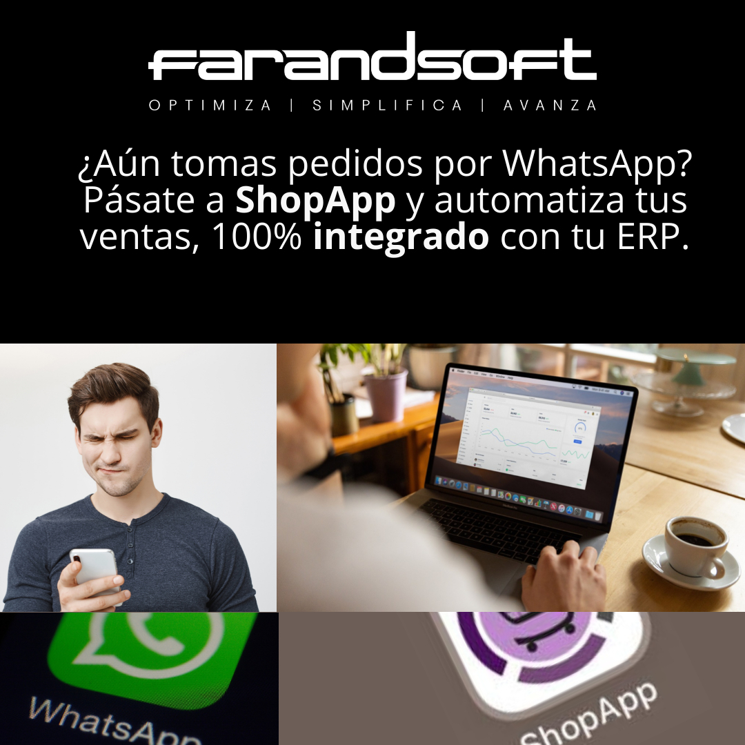 FARANDSOFT's tweet photo. ¿Aún tomas pedidos por WhatsApp?

Pásate a ShopApp y automatiza tus ventas, 100% integrado con tu ERP. https://t.co/qifJDvDyZF