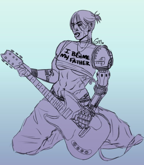 GnarlyMushr00m's tweet photo. Day 6 of Sevika week- Alternate Universe. !Rockstar Sevika! I posted a cropped version of this so here’s the whole! 

#sevika #sevikatwt #sevikafanart #sevikaweek2025 #sevikaweek https://t.co/4Qf0sdOzp5