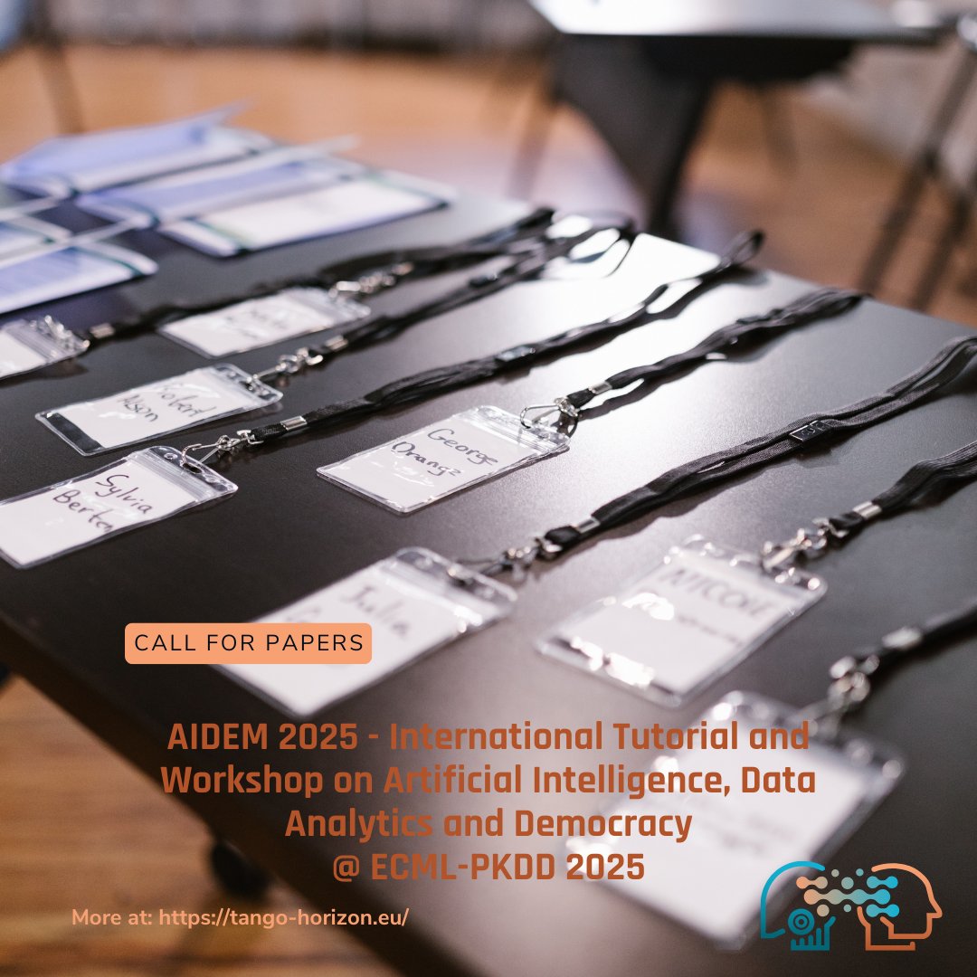 📢Call for Papers – #AIDEM2025 <a href="/ECMLPKDD/">ECML PKDD</a> 
 
🗓️ Deadline Extended!: June 21, 2025
📍 Porto, Portugal (co-located w/ ECML-PKDD)

🔗 More info: aidem2025.isti.cnr.it

#AI #Democracy #CallForPapers #ECMLPKDD2025 #TANGOproject