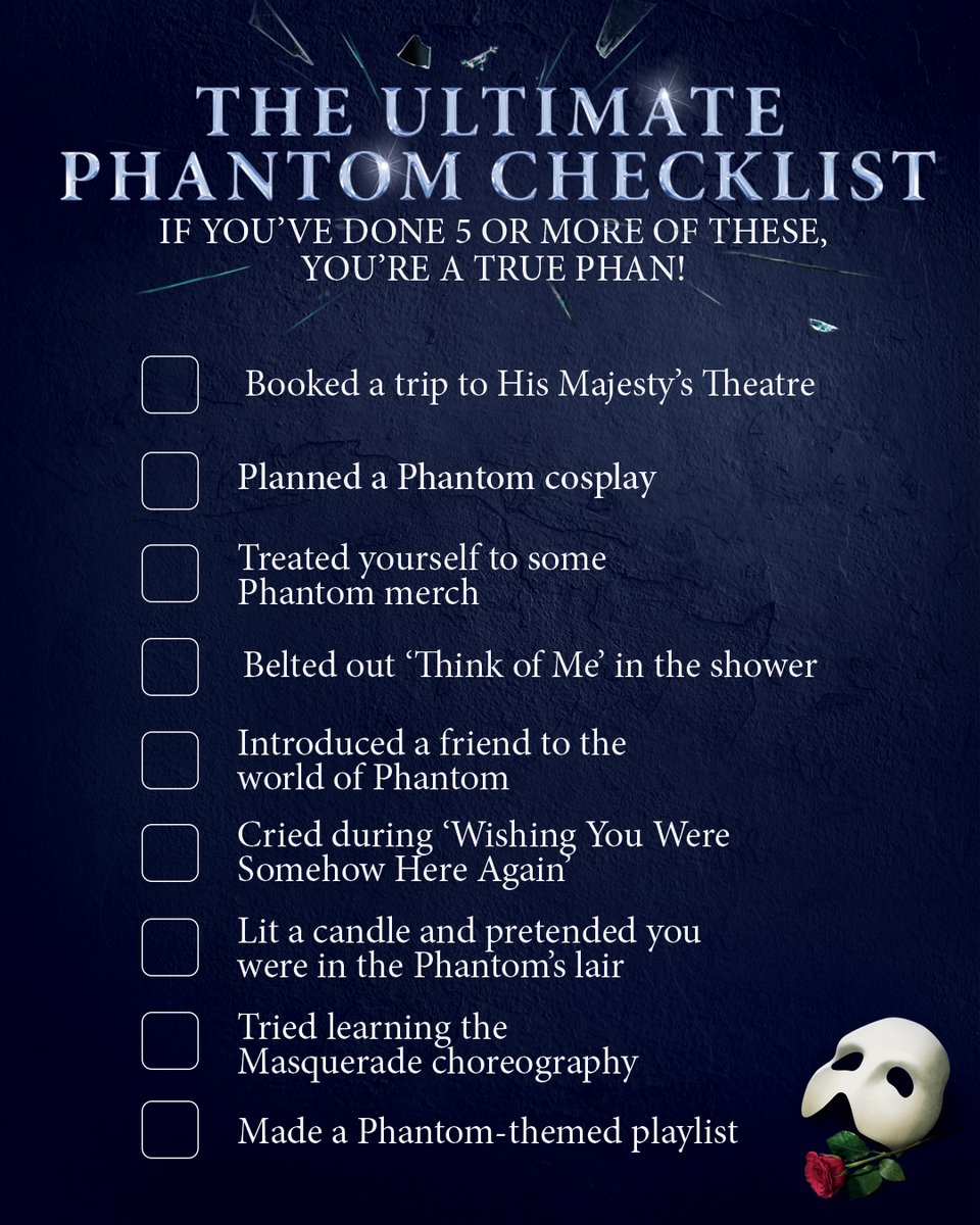 PhantomOpera's tweet image. Introducing the ultimate #PhantomLondon checklist ✅
Let us know how many you've completed below 👇