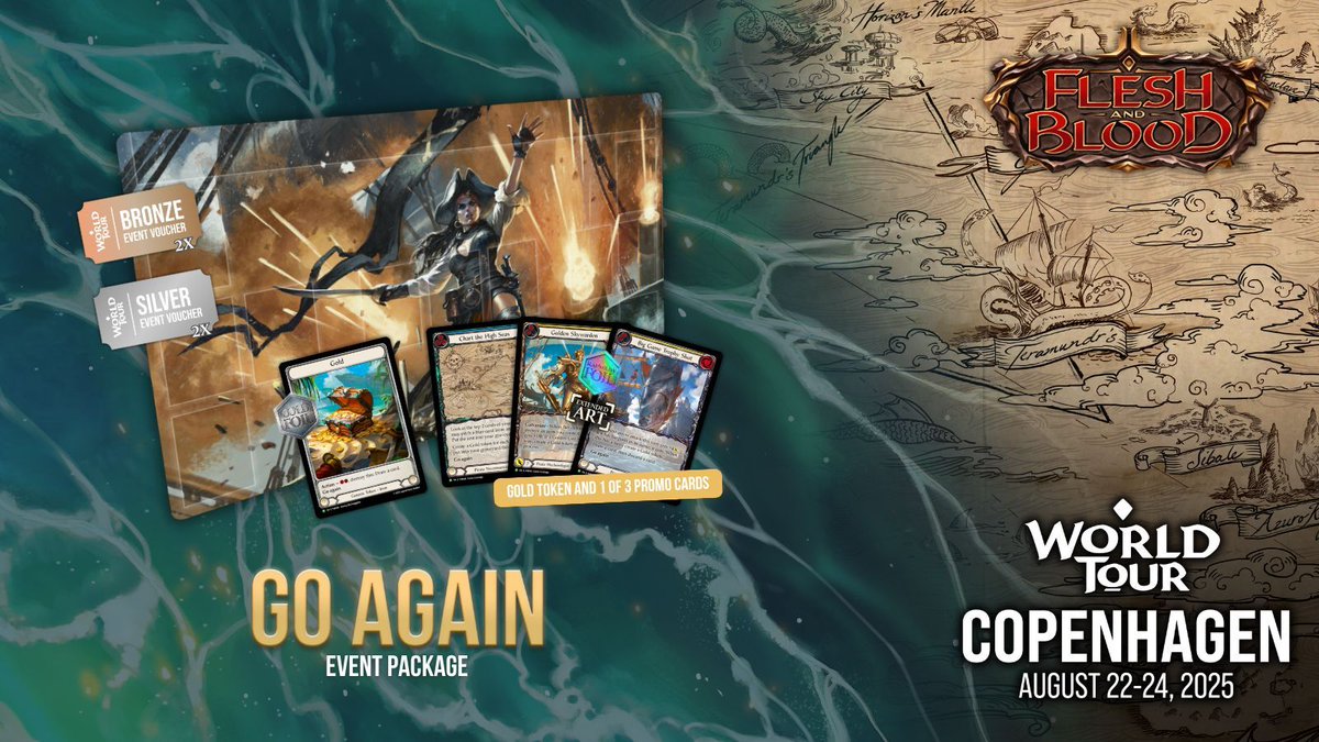 Hoist yer cannons and join us at World Tour: Copenhagen!

⚔️ Jump into the Calling or Battle Hardened with the Fabled Package
💪 Sling some cards in Scheduled Events with the Go Again Package

Register now! 👉 fanfinity.gg/event/flesh-an…