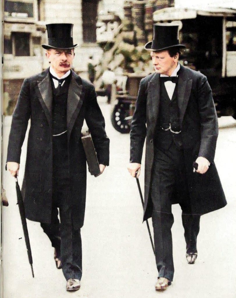 Two future British Prime Ministers – President of the Board of Trade, David Lloyd George, and Manchester North West MP Winston Churchill, both members of the Liberal Party – in 1907.
