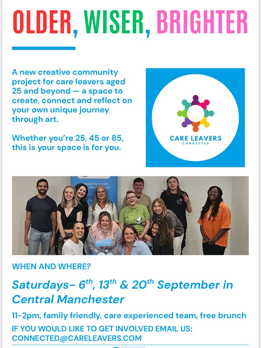 Care Leavers' Assoc (@careleavers) on Twitter photo A new creative community project for care leavers aged 25 and beyond — a space to create, connect and reflect on your own unique journey through art. Email us at connected@careleavers.com to get involved. 💙 A new creative community project for care leavers aged 25 and beyond — a space to create, connect and reflect on your own unique journey through art. Email us at connected@careleavers.com to get involved. 💙