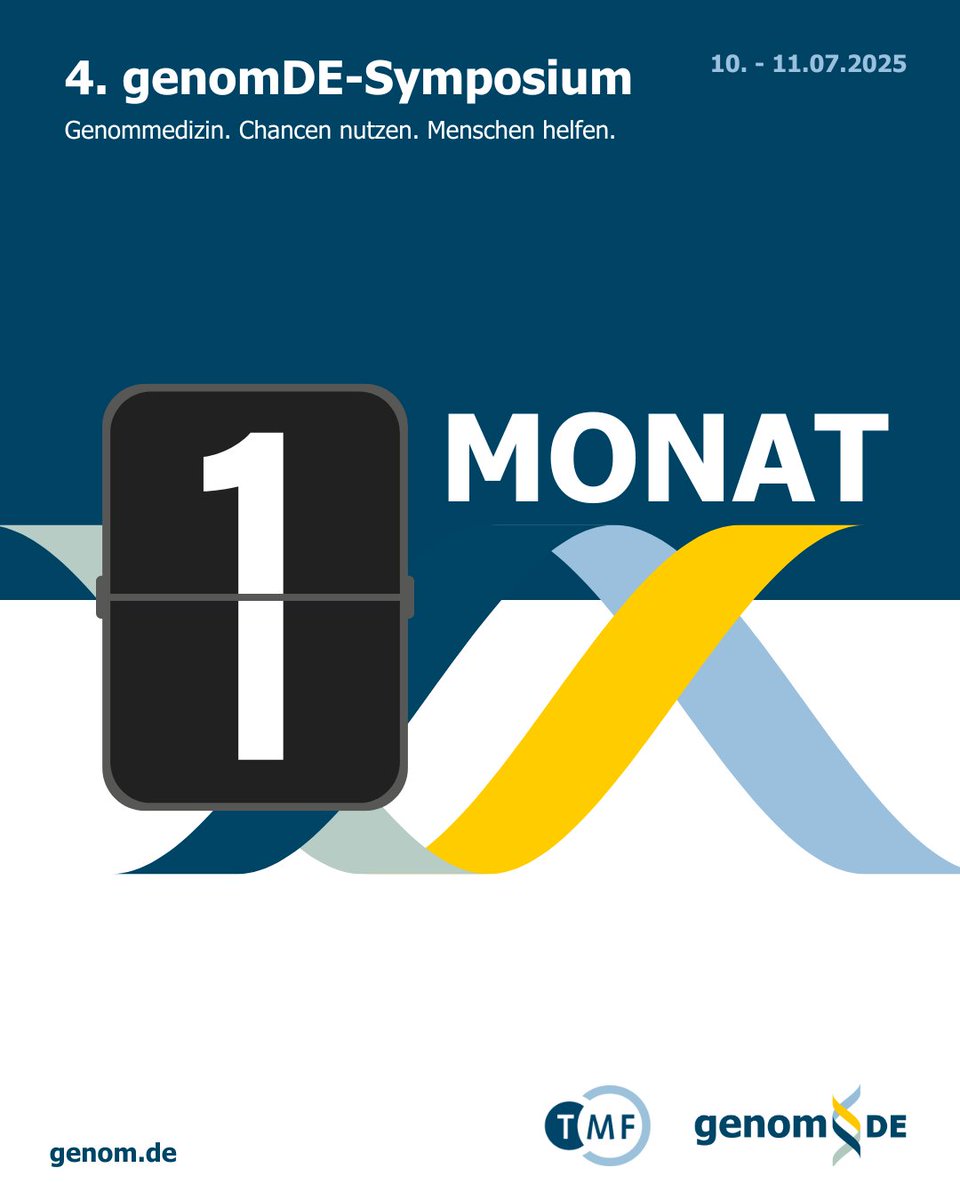 Nächsten Monat an diesem Tag sehen wir uns in Berlin. 🤝
Die Zeit bis zum genomDE-Symposium vergeht wie im Flug. Am 10. und 11. Juli ist es endlich soweit.
Noch kein Ticket?
Nicht schlimm. Hier geht's zur Anmeldung: genom.de/de/veranstaltu…