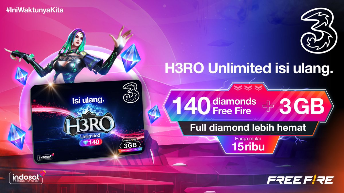 No more AFK karena mabar jadi makin seru dengan kuota #H3RO Unlimited!

Mulai dari harga 15 ribu, kamu udah bisa dapetin kuota buat gaming unlimited dan ekstra diamonds Free Fire.

Klik bimaplus.tri.co.id/H3RO atau langsung aktifkan paketnya di aplikasi bima+

#IniWaktunyaKita