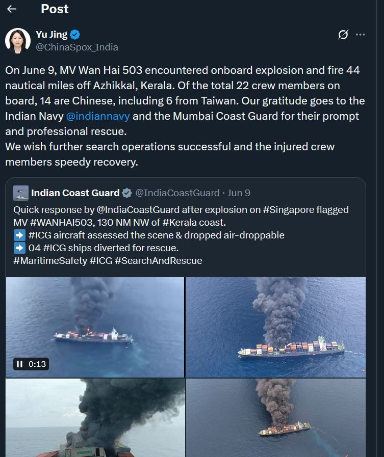 thoughtsnanaly1's tweet photo. @TimesAlgebraIND China officially thanks Indian Navy for saving crew https://t.co/W1YNjWrujM