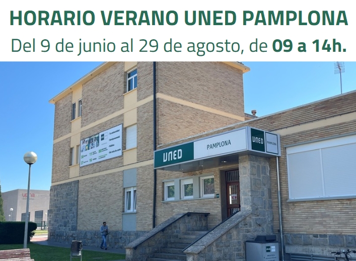 ☀️ OS RECORDAMOS EL NUEVO HORARIO DE VERANO DE UNED PAMPLONA

📆 Del 9 de junio al 29 de agosto, el horario será de 9:00 a 14:00h, de lunes a viernes.

👉 En San Fermín, el Centro permanecerá cerrado del 7 al 14 de julio.

➕ unedpamplona.es/estudiantes/av…

#SomosUNED #EstudiaEnLaUNED
