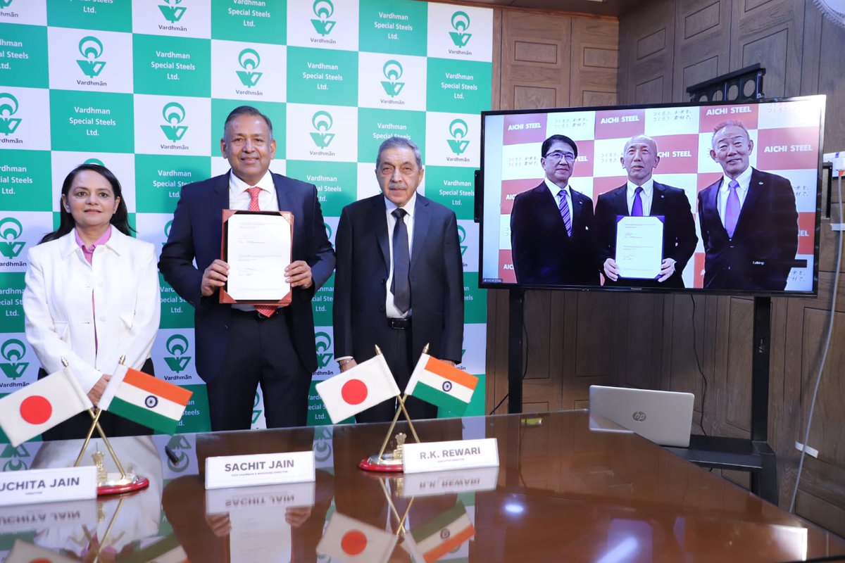 Japan's Aichi Steel Corp. (Toyota Group.) &amp; Ludhiana based Vardhman Special Steel Ltd (JV) to set-up manufacturing (special &amp; alloy steels) unit in Punjab.

Investment: ₹2,000 cr
Jobs: 1,500