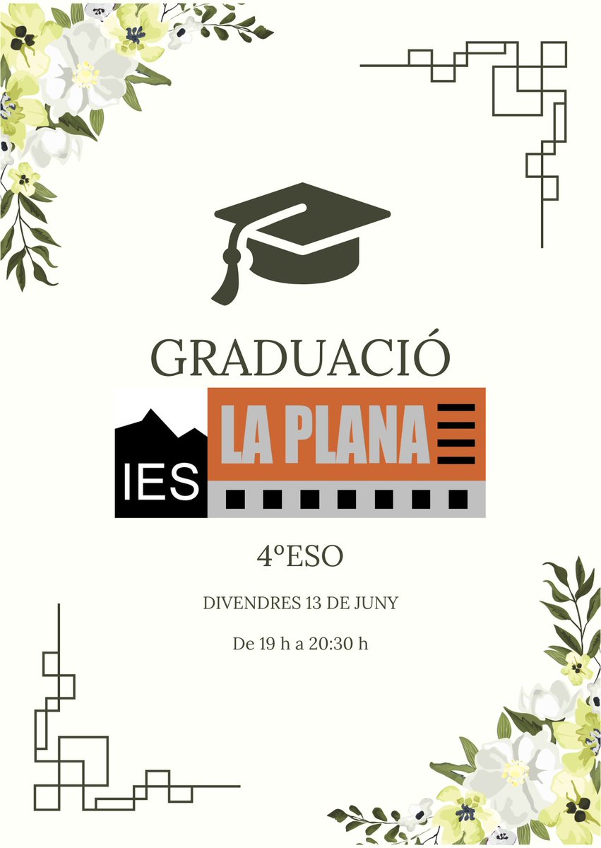 Cerimònia de Graduació 4t ESO, divendres 13 de juny a les 19 h.
