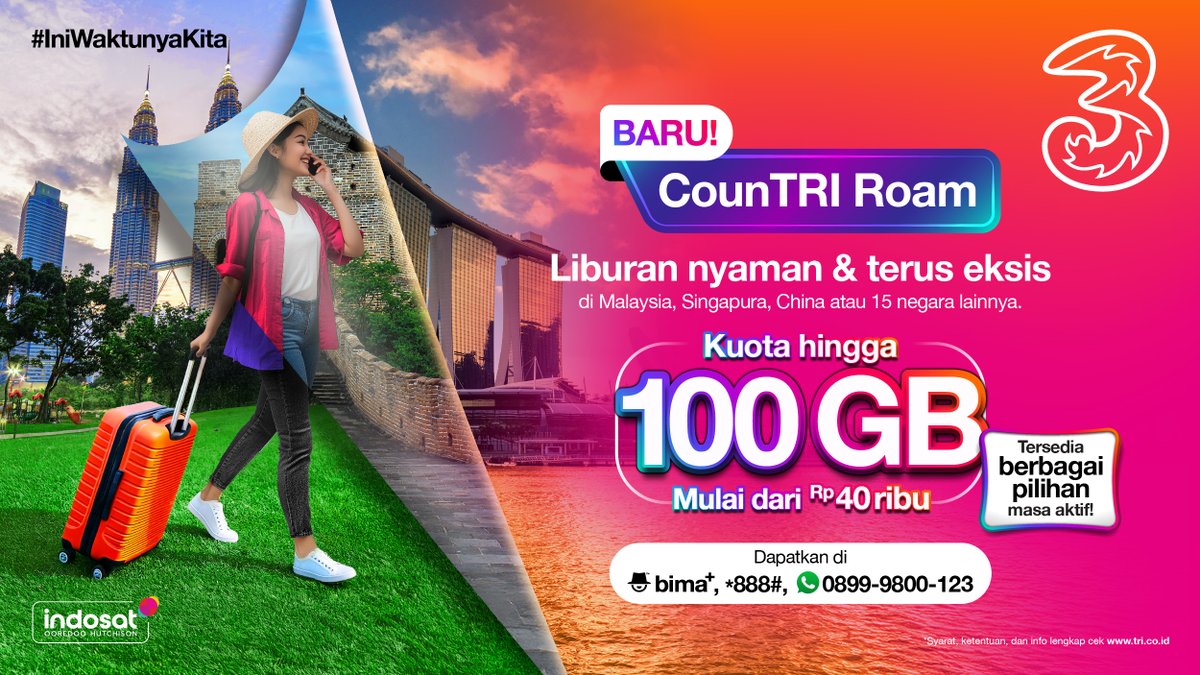 Diajak nongkrong mager, tapi kalau diajakin eksplor ke luar negeri, GAAS POOLL!!

Apa lagi semenjak ada paket CounTRI Roam #TriLebihHematSinyalCepat jadi bisa kemana-mana dan upload keseruannya di socmed~

Lancar internetannya, seru eksplornya!

Pilih paket CounTRI Roam di TRI