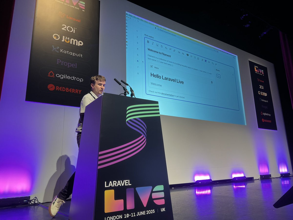Liam Hammett (@liamhammett) on Twitter photo Woo, <a href="/danjharrin/">Dan Harrin 🦒</a> is killing it on stage at <a href="/LaravelLiveUK/">Laravel Live UK</a>! Filament 4 looks awesome.
The new editor: perfection
Performance: vroom
Features: many Woo, <a href="/danjharrin/">Dan Harrin 🦒</a> is killing it on stage at <a href="/LaravelLiveUK/">Laravel Live UK</a>! Filament 4 looks awesome.
The new editor: perfection
Performance: vroom
Features: many