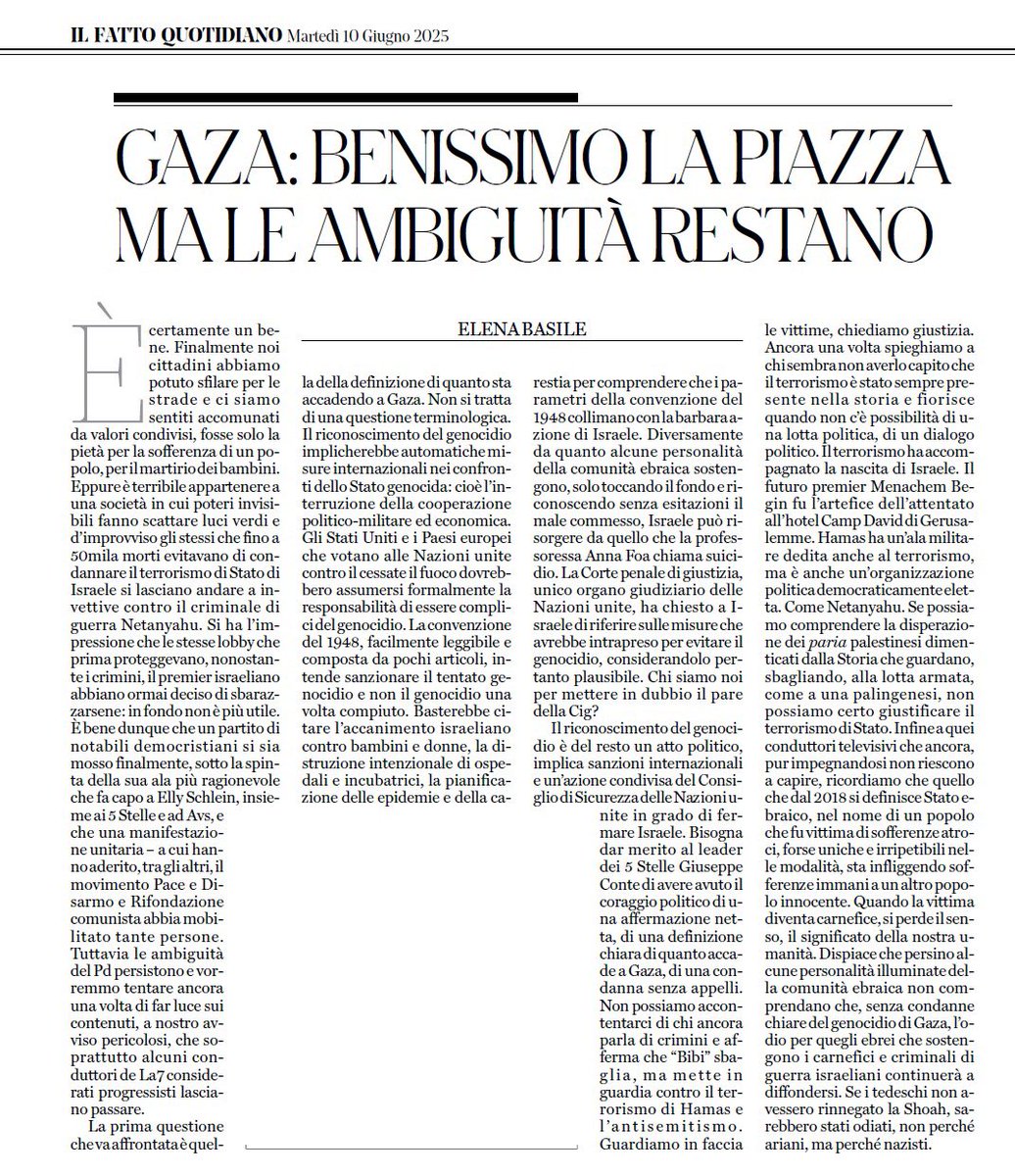 ElenaBasileIT's tweet image. Uno Stato che dal 2018 si definisce ebraico sta attuando il genocidio a Gaza
Alcuni guru della tv7 proprio non riescono a capire gli accostamenti tra quel che é accaduto in passato e il #GazaGenocide
Quando la vittima diviene carnefice perdiamo il senso della Storia e della…