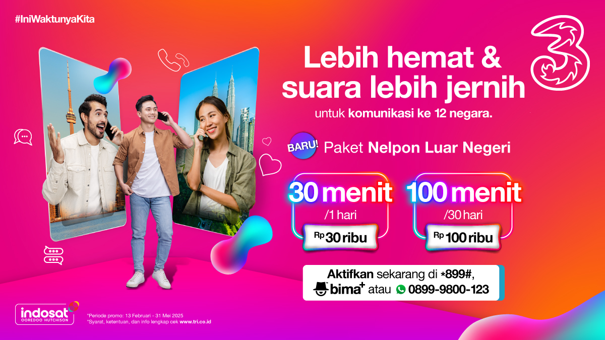 Ditanya mau makan apa, jawabnya terserah.. Tapi kalau soal paket nelpon luar negeri yang hemat, jawabannya udah pasti #TriLebihHematSinyalCepat dong!

Banyak pilihan paket nelpon luar negeri yang bisa kamu aktifkan melalui aplikasi bima+ atau di TRI Official WhatsApp.

Klik