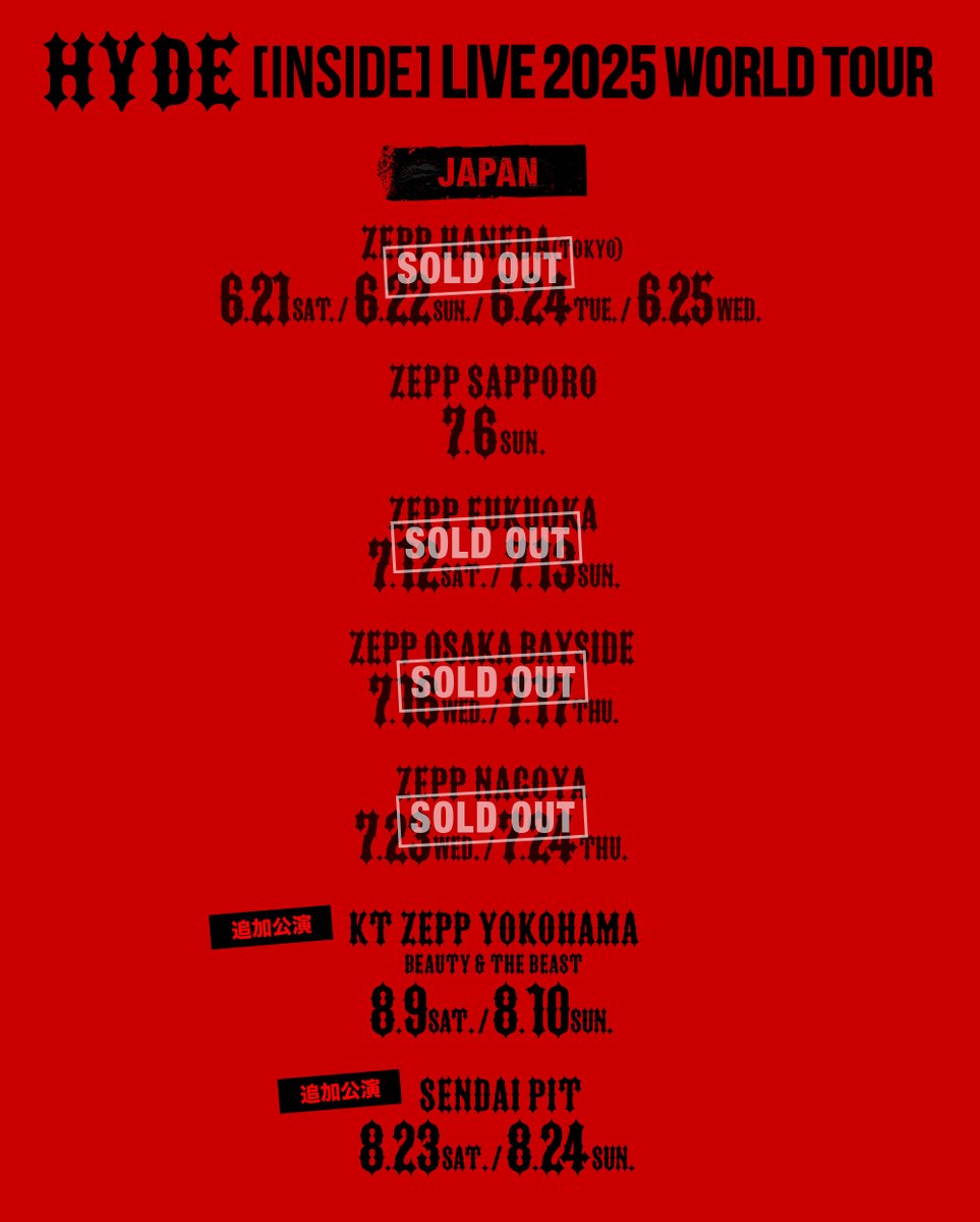 STAFF] HYDE [INSIDE] LIVE 2025 WORLD TOUR 国内追加公演（横浜／仙台