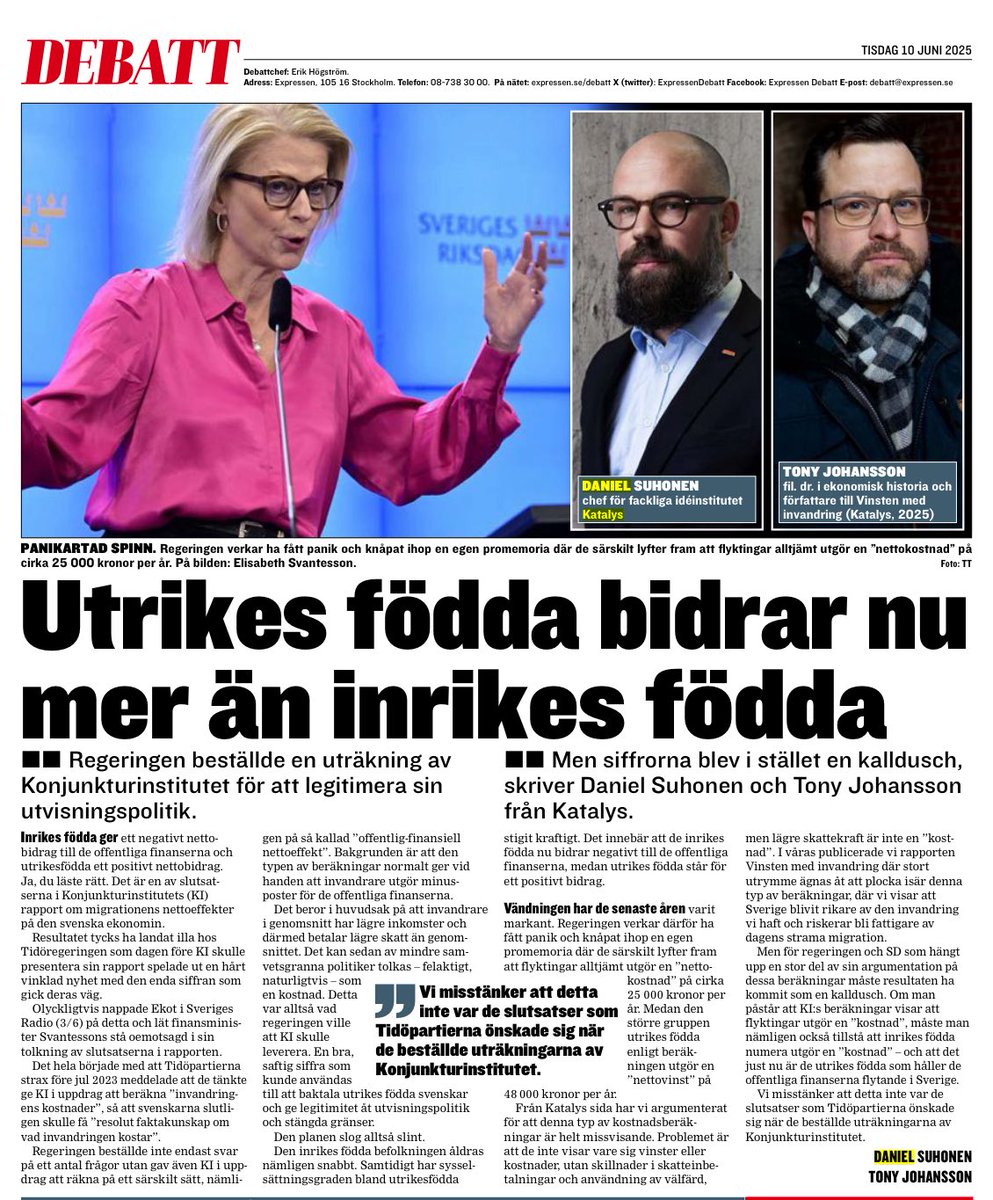 Tony Johansson (@tonyjohansson78) on Twitter photo Tidölagets stora projekt att visa att invandringen kostar blev platt fall nÀr Konjunkturinstitutet presenterade sin rapport för veckan. Jag och <a href="/DSuhonen/">Daniel Suhonen</a> skriver om det i Expressen idag. <a href="/KatalysInst/">Katalys</a>
LÀs Àven min rapport om vinsten med invandringen: katalys.se/publikation/vi⊠Tidölagets stora projekt att visa att invandringen kostar blev platt fall nÀr Konjunkturinstitutet presenterade sin rapport för veckan. Jag och <a href="/DSuhonen/">Daniel Suhonen</a> skriver om det i Expressen idag. <a href="/KatalysInst/">Katalys</a>
LĂ€s Ă€ven min rapport om vinsten med invandringen: katalys.se/publikation/viâŠ