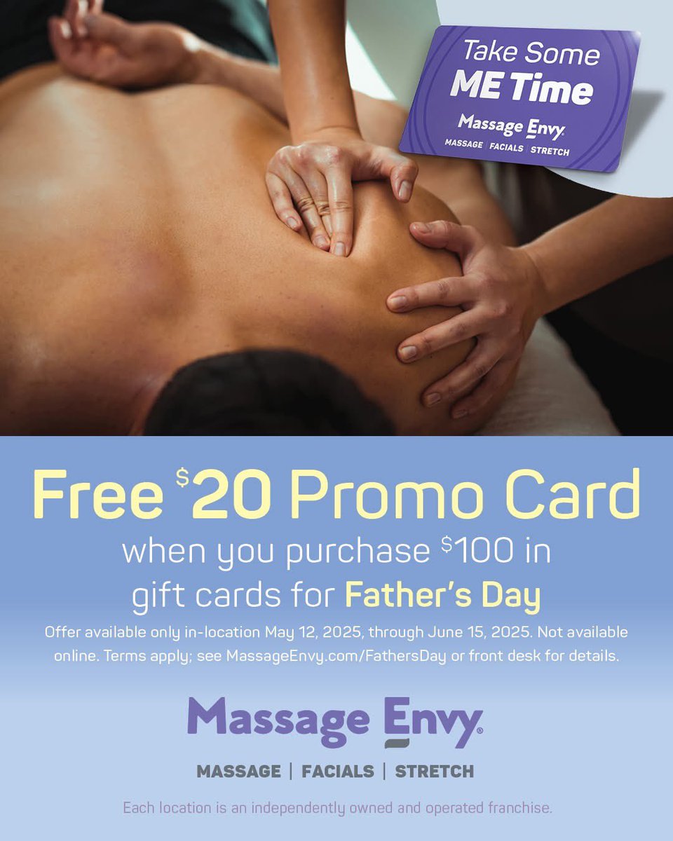Dad works so hard to take care of everyone else... 🥰 Encourage him to put himself first with a Massage Envy gift card! Stop into Massage Envy Coral Springs to take advantage of a special gift card offer now thru June 15th. Learn more: bit.ly/44qBv70